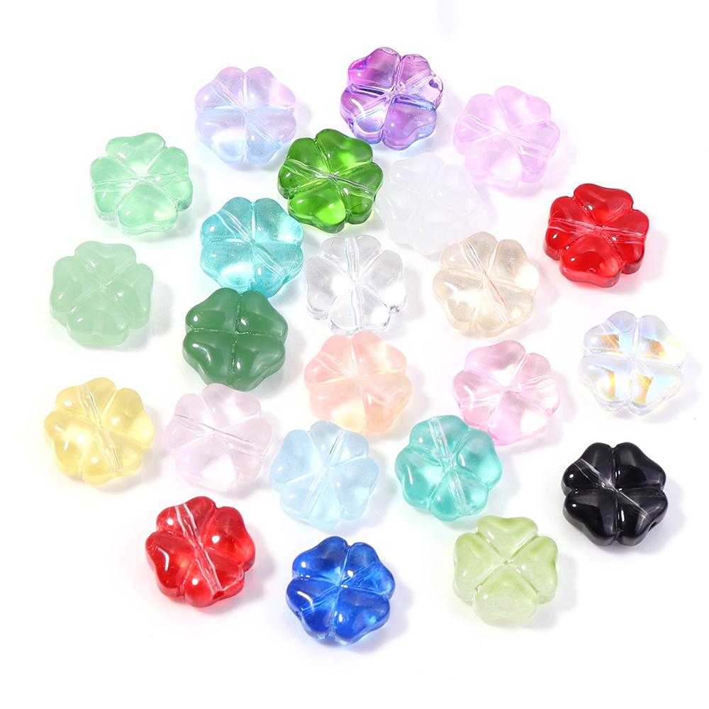50pcs/lot 10mm Four Leaf Clover Lampwork Beads For Jewelry Making Loose Glass Beads DIY Bracelet Necklace Accessories Wholesale