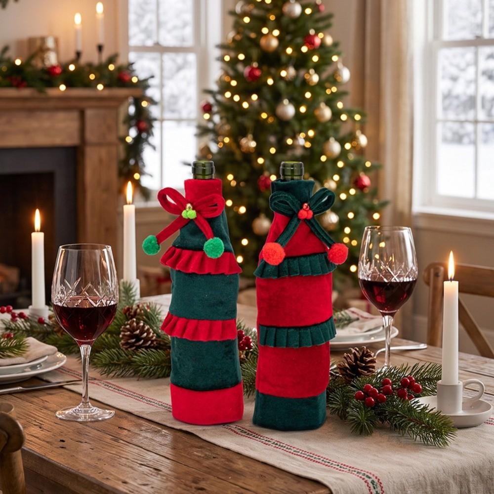 Bowknot Wine Bottle Cover Bow Ruffled Beer Bottle Cover Holiday Decoration Halloween Christmas