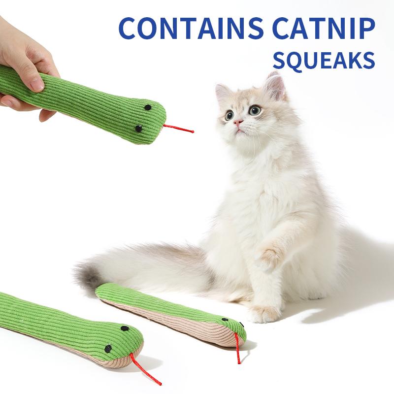 Cat Catnip Toy Small Green Snake Simulation Tease Cat Toy Crepe Paper Sound Interactive Cat Chew Toys Gift