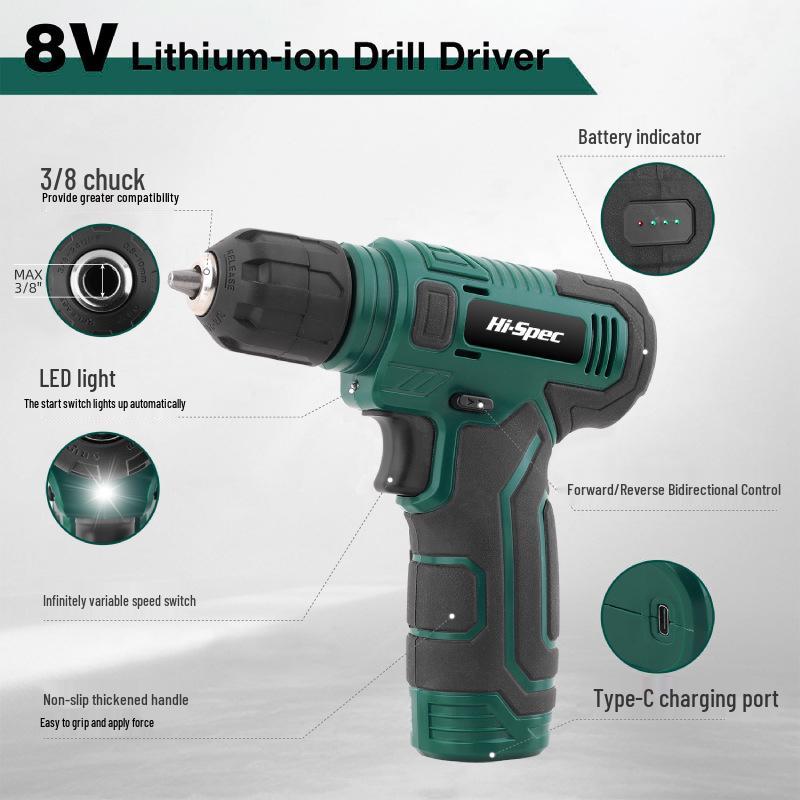 8V Multifunctional Rechargeable Electric Hand Drill Set for Home Improvement
