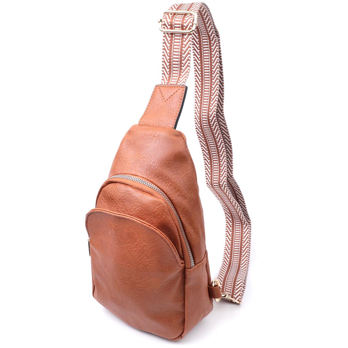 

Жіноча сумка через плече з екошкіри з акцентом на текстильну лямку VINTAGE Bag 22780 Рудий