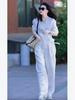 Women's 2025 Summer Fashion: Literary V-Neck Shirt & High-Waisted Wide-Leg Pants Set