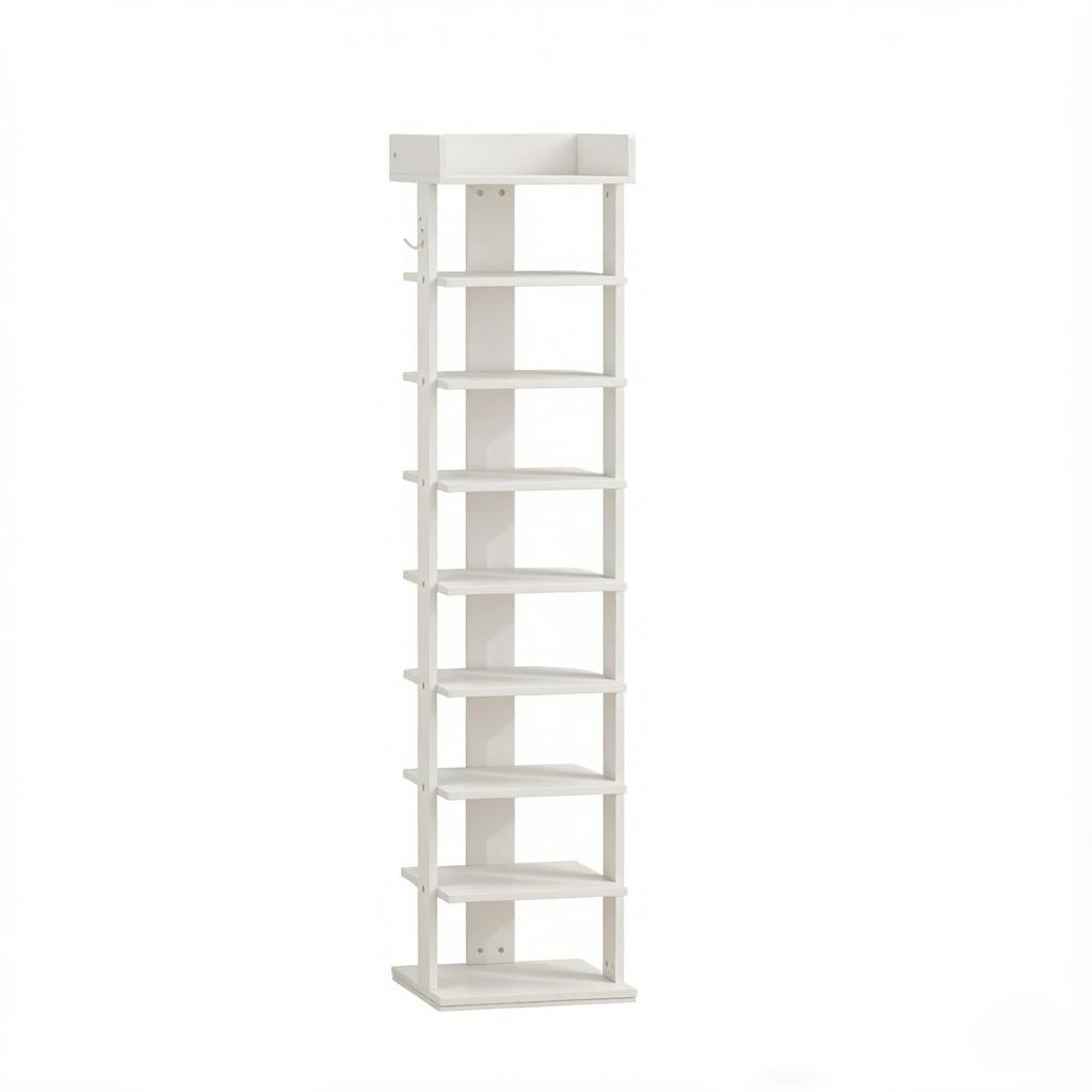 Shoe rack with 9 levels, storage for up to 9 pairs of shoes with top shelf and 2 hooks