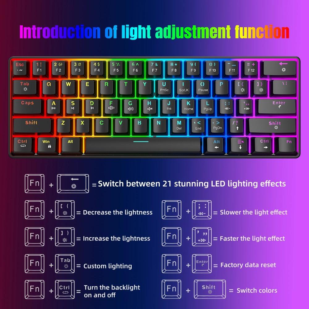 V900 61 Keys Wired Mechanical Gaming Keyboard, Red Switch, RGB Backlit, Ultra-Compact Mini Portable Hot-Swappable Keyboard
