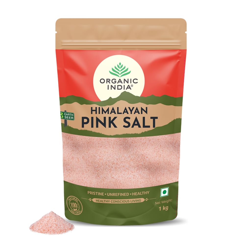 Organic India Pink Rock Salt 1 Kg Pouch Natural Mineral-Rich Himalayan Salt for Everyday Cooking Seasoning and Baking