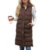 Fashionable Women's Hooded Sleeveless Vest Long Solid Color Zipper Padded Thickened Jacket
