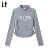 izzue it Women's Letter Print Long Sleeve Polo T-Shirt