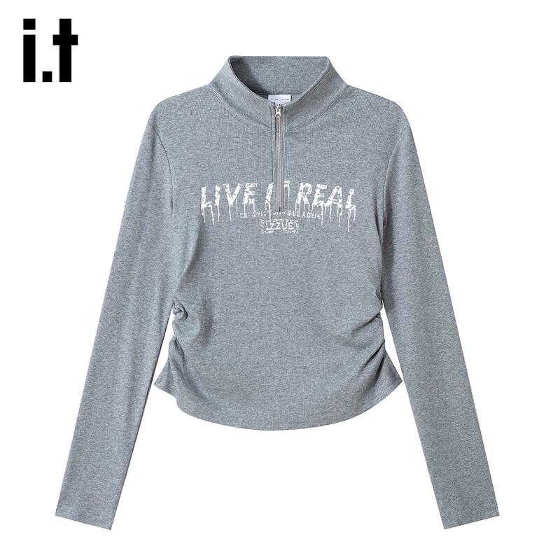 izzue it Women's Letter Print Long Sleeve Polo T-Shirt