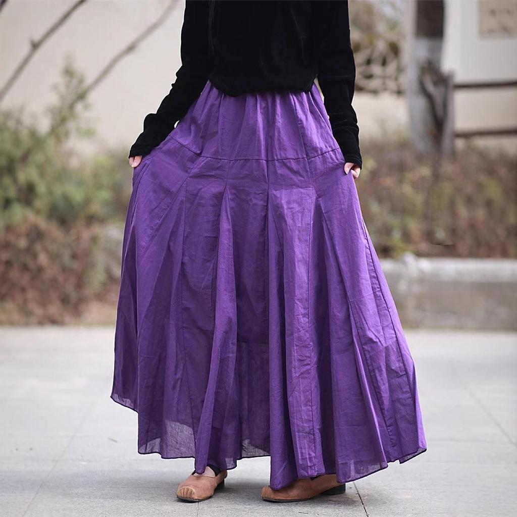 Spring/Summer Cotton Double-Layer Fishtail Midi Skirt - Cool Lotus Step Design, Available In 4 Colors