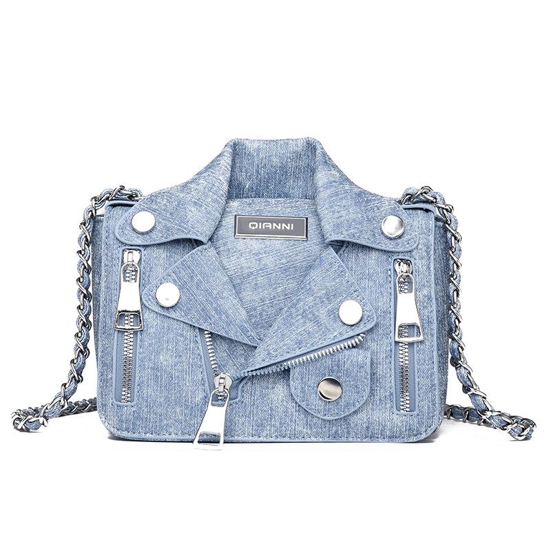 

Персонализированный чехол для костюма лето 2025 новая мода сумка на плечо с шипами женская универсальная кроссбоди джинсовая маленькая квадратная сумка светло-синий