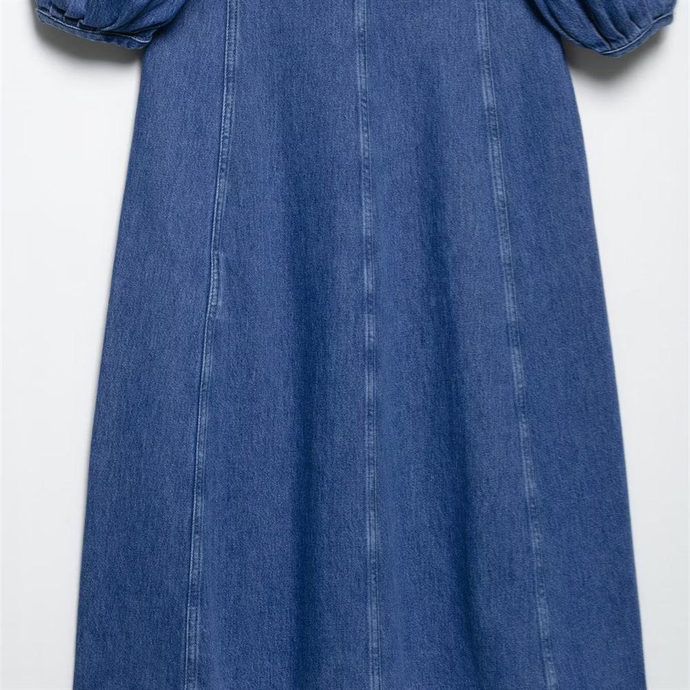 Spring/Summer 2025 Women's Elegant Round Neck Washed Denim Dress