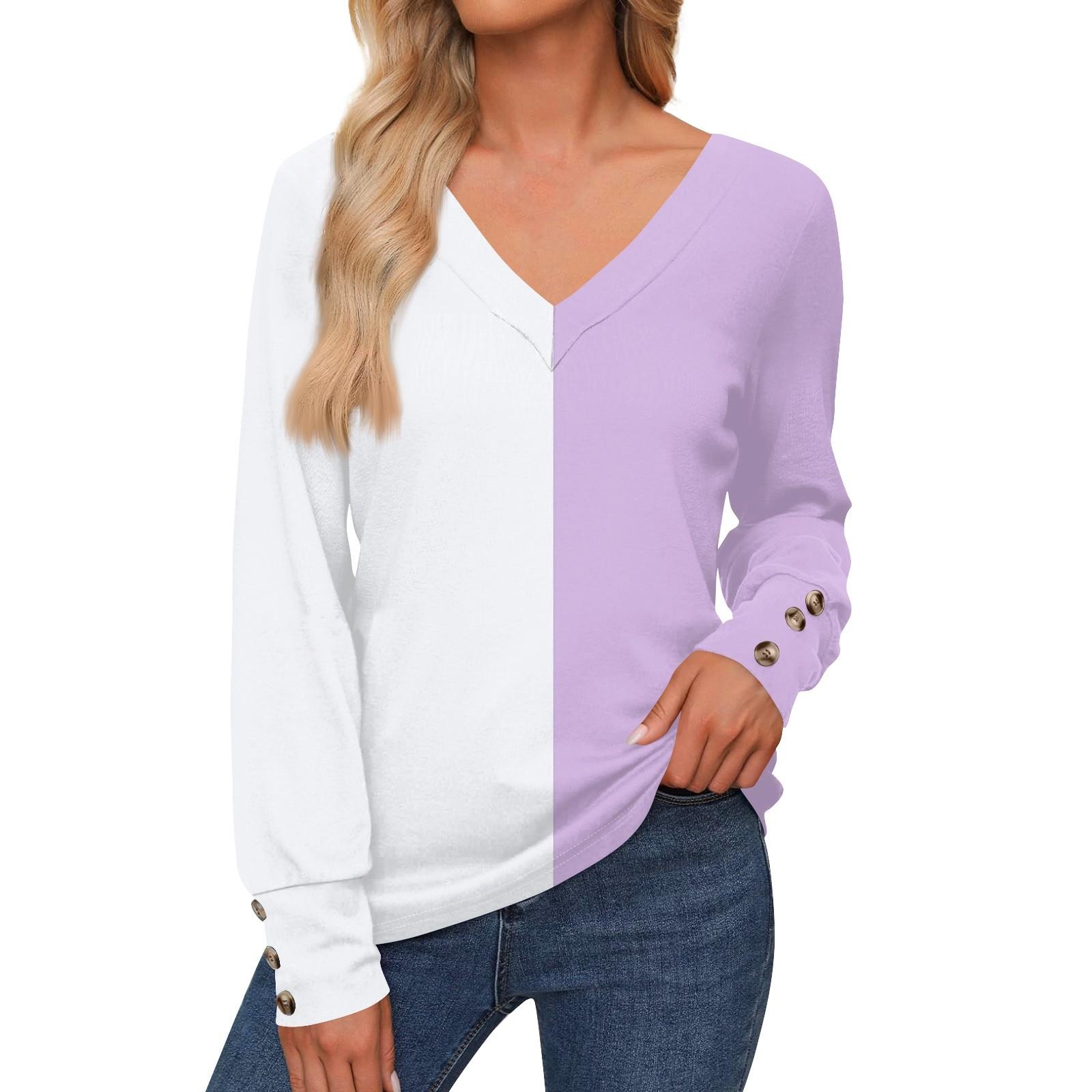

Женская повседневная модная рубашка с длинными рукавами и манжетами на пуговицах, свободная футболка с V-образным вырезом, осенняя одежда XXL