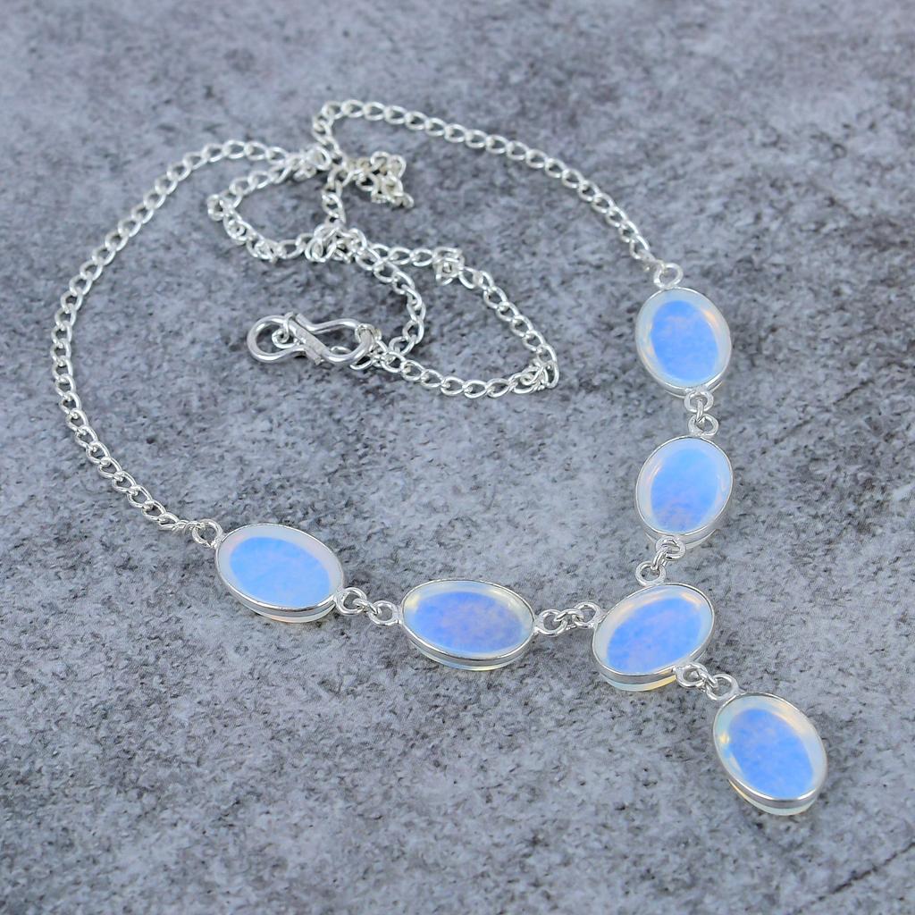Milky Opal Gemstone Handmade 925 Sterling Silver Jewelry Necklace 18" M-405