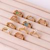 Double Layer Fashion Pink Opal Heart Rings for Women Kpop Open Flower Rhinestone Finger Rings Wedding Party Trendy Girls Jewelry