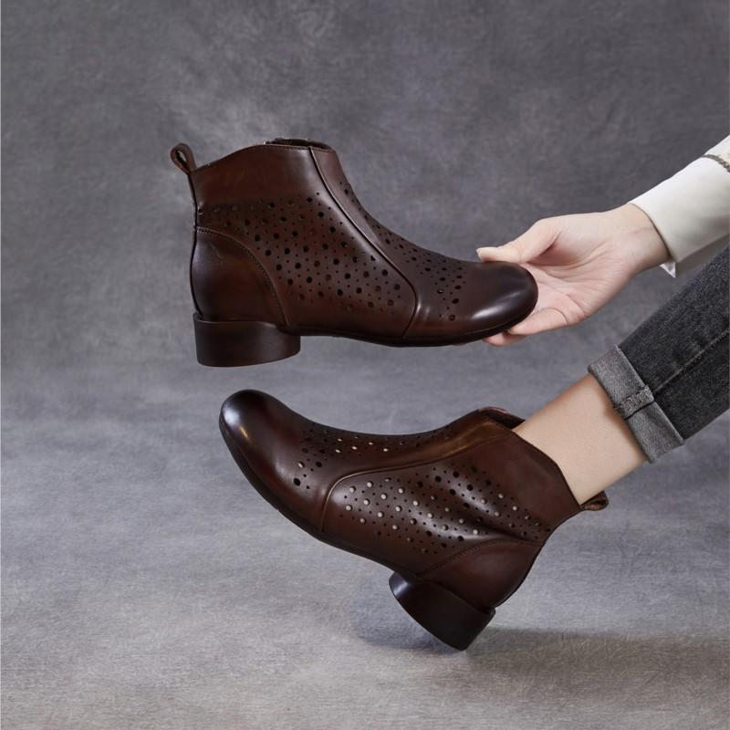 Johnature Pantofi de damă respirabili cu decupaje Piele naturală Confortabili Talpă moale Stil retro Cizme de vară