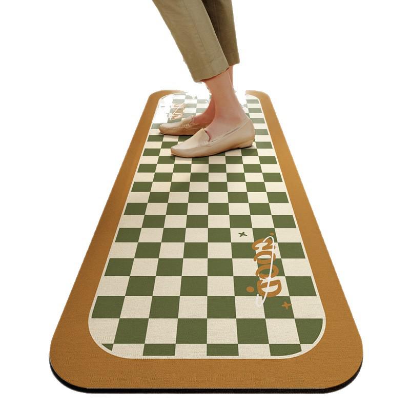 Quick-Drying Chessboard Diatom Mud Kitchen Mat – Non-Slip, Water-Absorbent Entrance Floor Mat