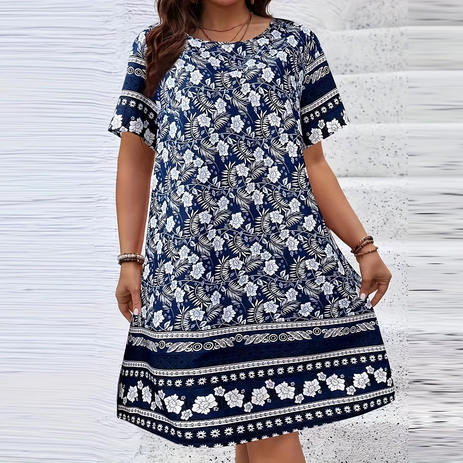 

Жіноча літня максі-сукня 2025 р. з квітковим запахом, V-подібним вирізом, пухами, короткими рукавами та рюшами, курортні довгі сукні XXL темно-синього кольору