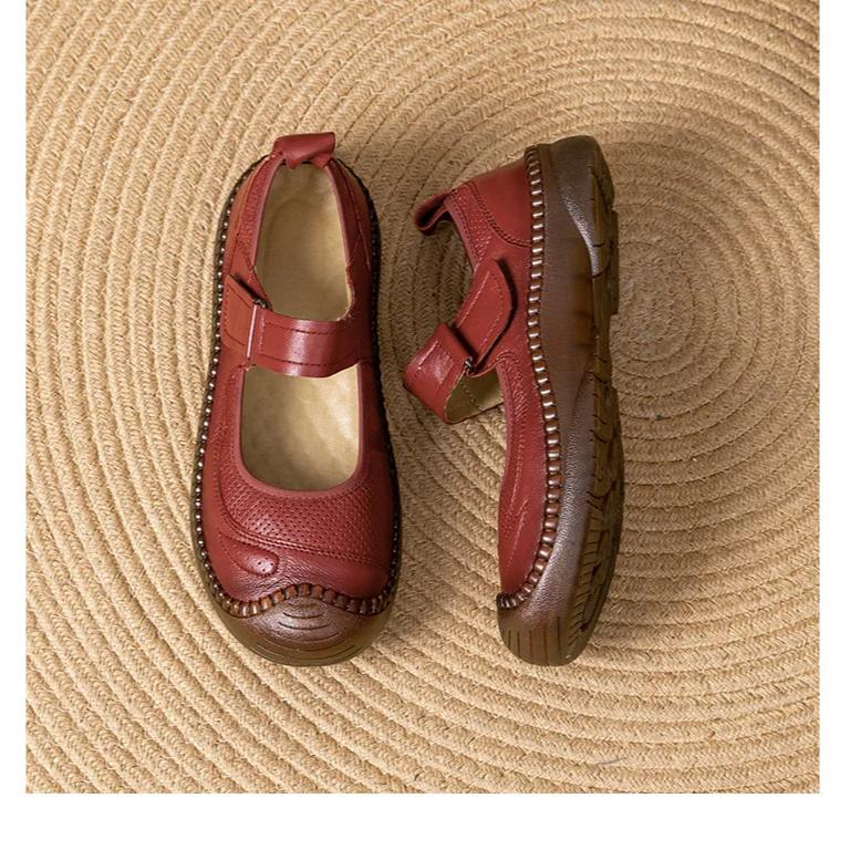 Johnature Boty z pravé kůže s měkkou podrážkou, ploché, retro, s kulatou špičkou, mělké, všestranné, pohodlné dámské boty