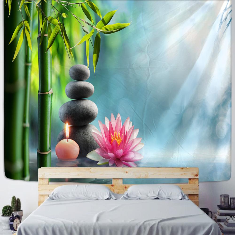 Tapiserie Bambus Lotus Agățare de Perete Peisaj Natural Boem Hippie Artă Vrăjitorie Saltea de Călătorie Decor Acasă