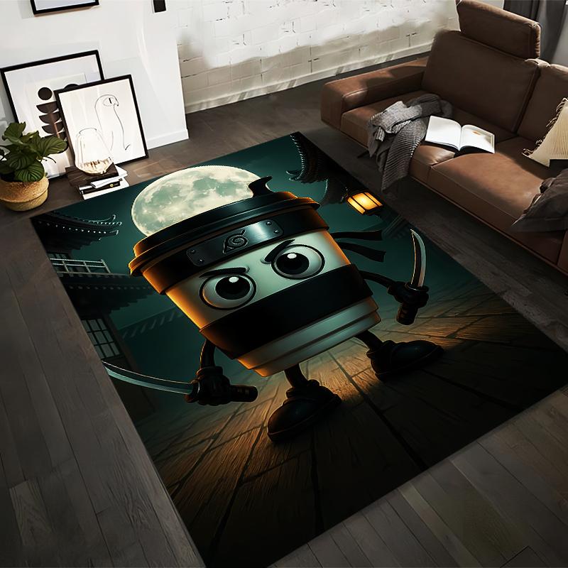 

Ninja Coffee Cup Character with Moonlit Background and Dual Swords Cartoon Design Suitable for use as an anti-slip1 for1room and bedroom sofas 40x60cm( 15x23in )