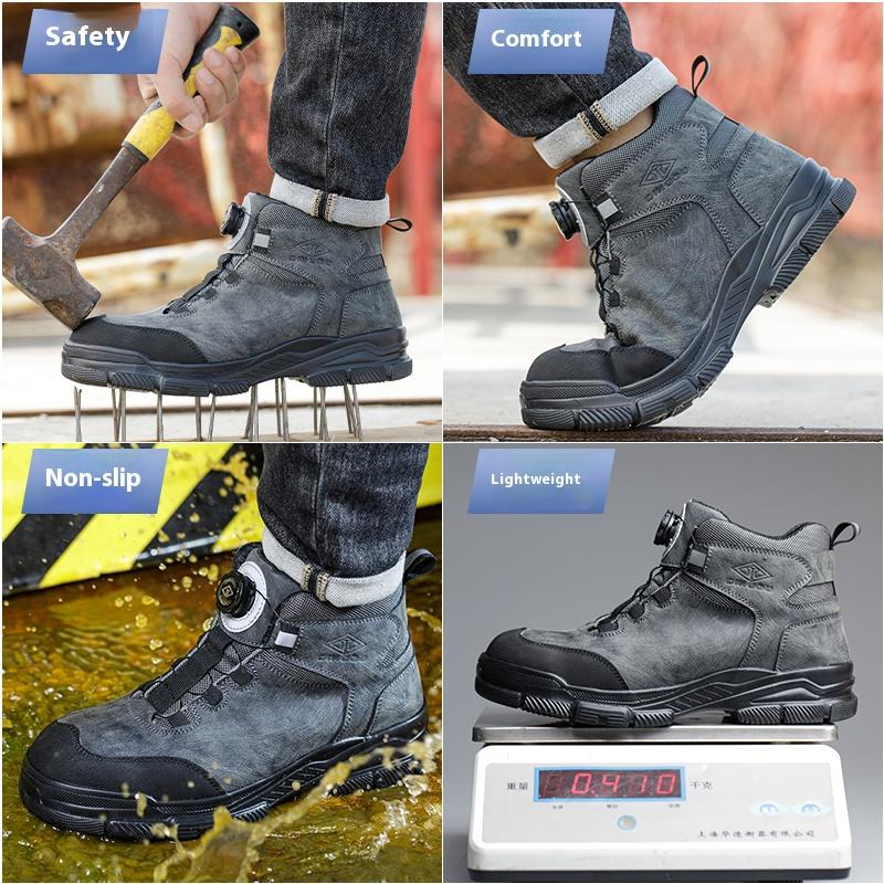 New Rotating Buttons Work Boots Men Steel Toe Shoes Safety Boots Puncture-Proof Protective Shoes Waterproof Indestructible Shoes