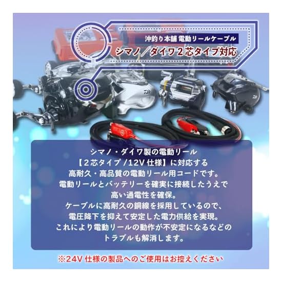 ORI Fishing Tackle Electric Reel Cord, 2-Pin Type for Shimano and Daiwa, Okizuri Honpo Electric Reel