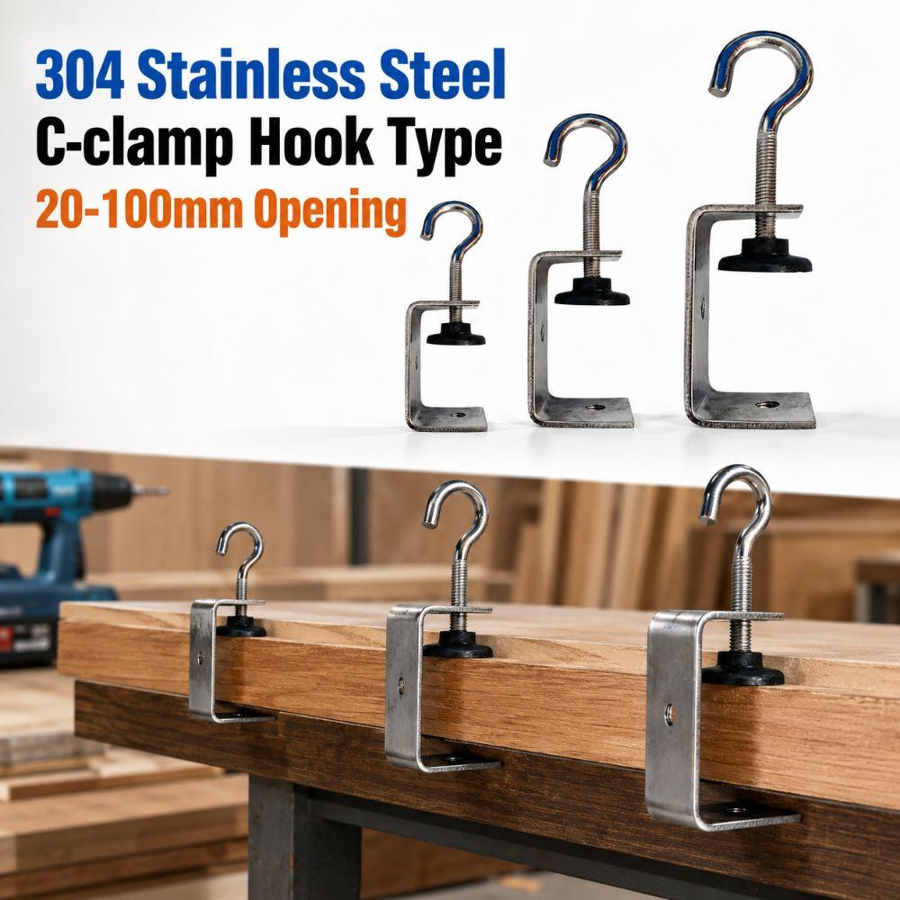 Adjustable C-clamp 304 Stainless Steel Fixed Holder Clip Square Clamp Hardware Fasteners