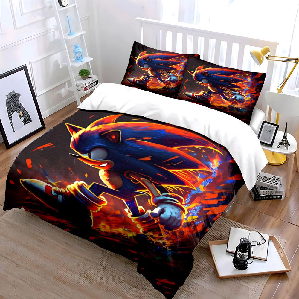 Blue hedgehog with flames. Bedding sets Duvet cover sets Duvet covers Pillowcases(1 * Duvet Cover 2 * Pillowcases without duvet insert)