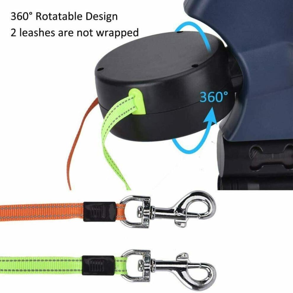 Double Retractable Dog Lead 360°No Tangle Retractable Pet Leash W/ LED
