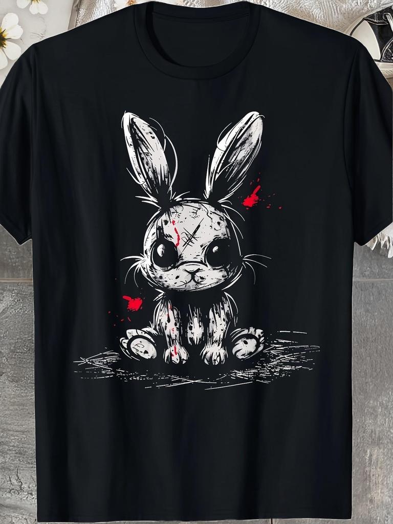 Cute And Creepy Alternative Gothic Style Demon T-Shirt, Featuring a Terrifying Demon Rabbit Pattern,