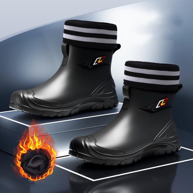 New Men Riding Rain Boots Plus Cotton Warm Non-slip Waterproof Shoes Mid-tube Work Shoes Rain Boots Motorcycle Protective Boots