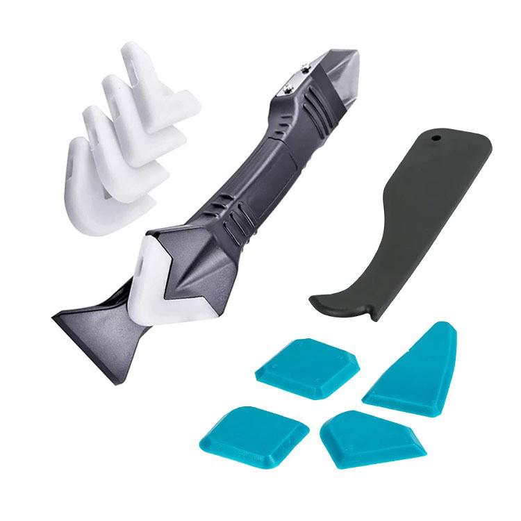 3-in-1 Silicone Caulking Tool with Stainless Steel Head: Sealant Cleaner & Grout Scraper for Kitchen, Bathroom, and Window.