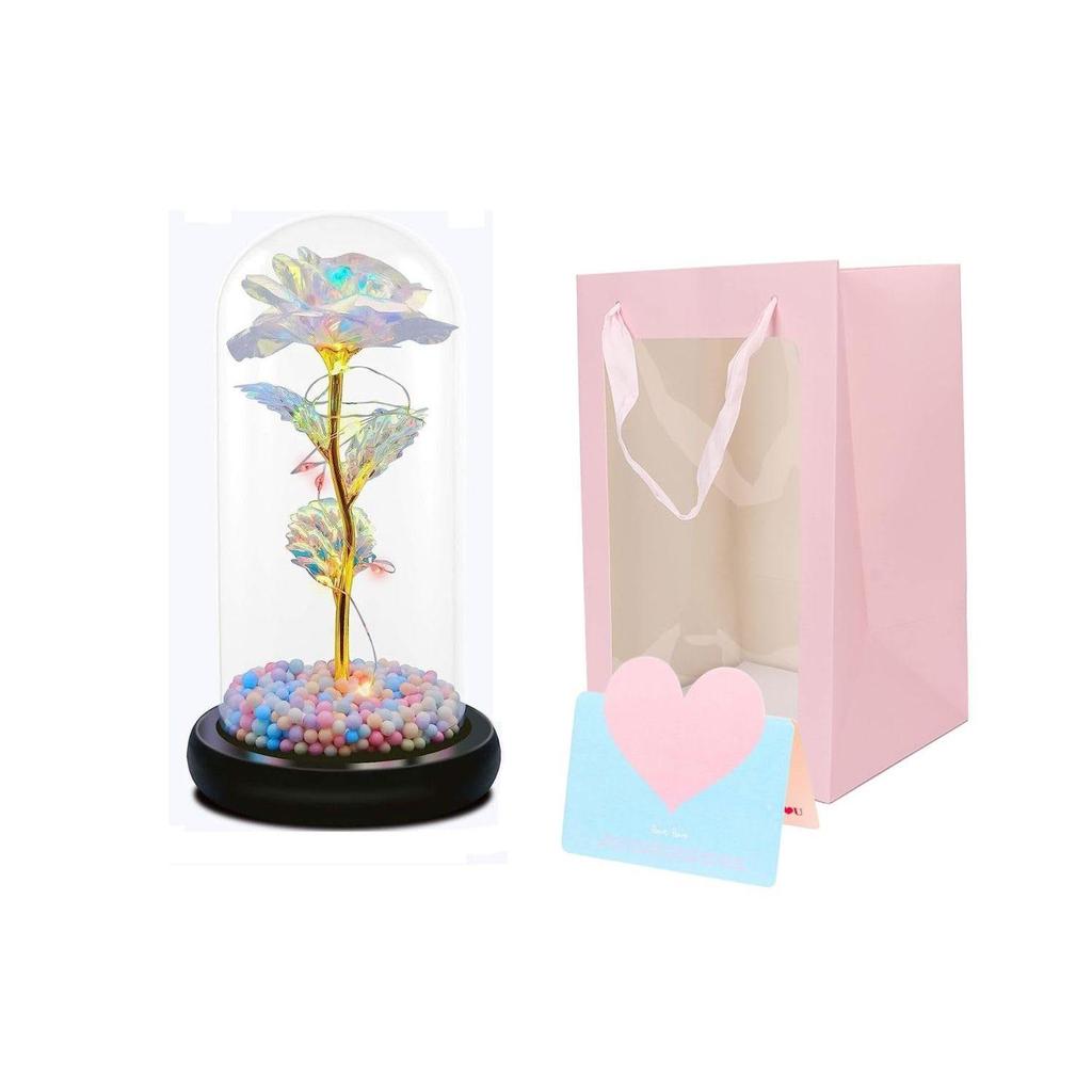 Rosblomma Gåvor ,Färgglad Regnbåge Konstgjord Blomma Ros Lyser Upp Ros i Akrylkupa,Kvinnor