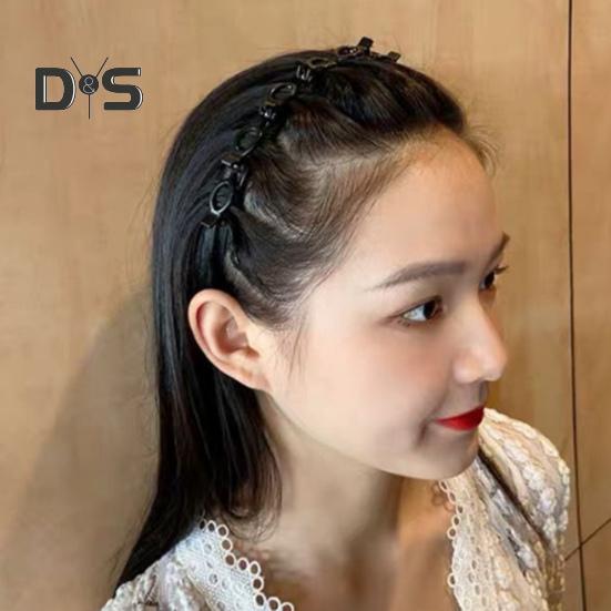 2Pcs Women Headband with Clips Double Layer Design Anti-slip Hairband Bang Braided Hair Hoop Hair Accessories