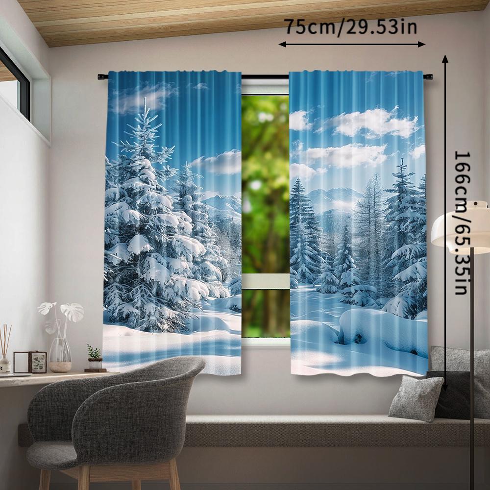 2pcs Rod Pocket Winter Snow Forest Curtains - Easy Hanging for Bedroom   Office   Kitchen   Living Room & Study Decor