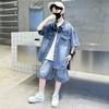 Jungen Denim Anzug Sommerkleidung Neues Kinder Kurzarmhemd + Shorts Sport Koreanische Trainingsanzüge Sets Kinder Luxus Kleidung Anzug