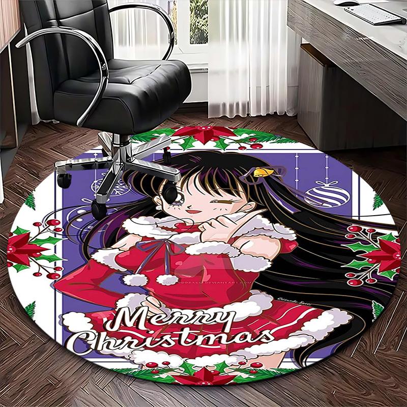 1pc Anime Christmas Round Carpet Office Chair Mat, NonSlip Rug for Home Decor, Living Room, Bedroom