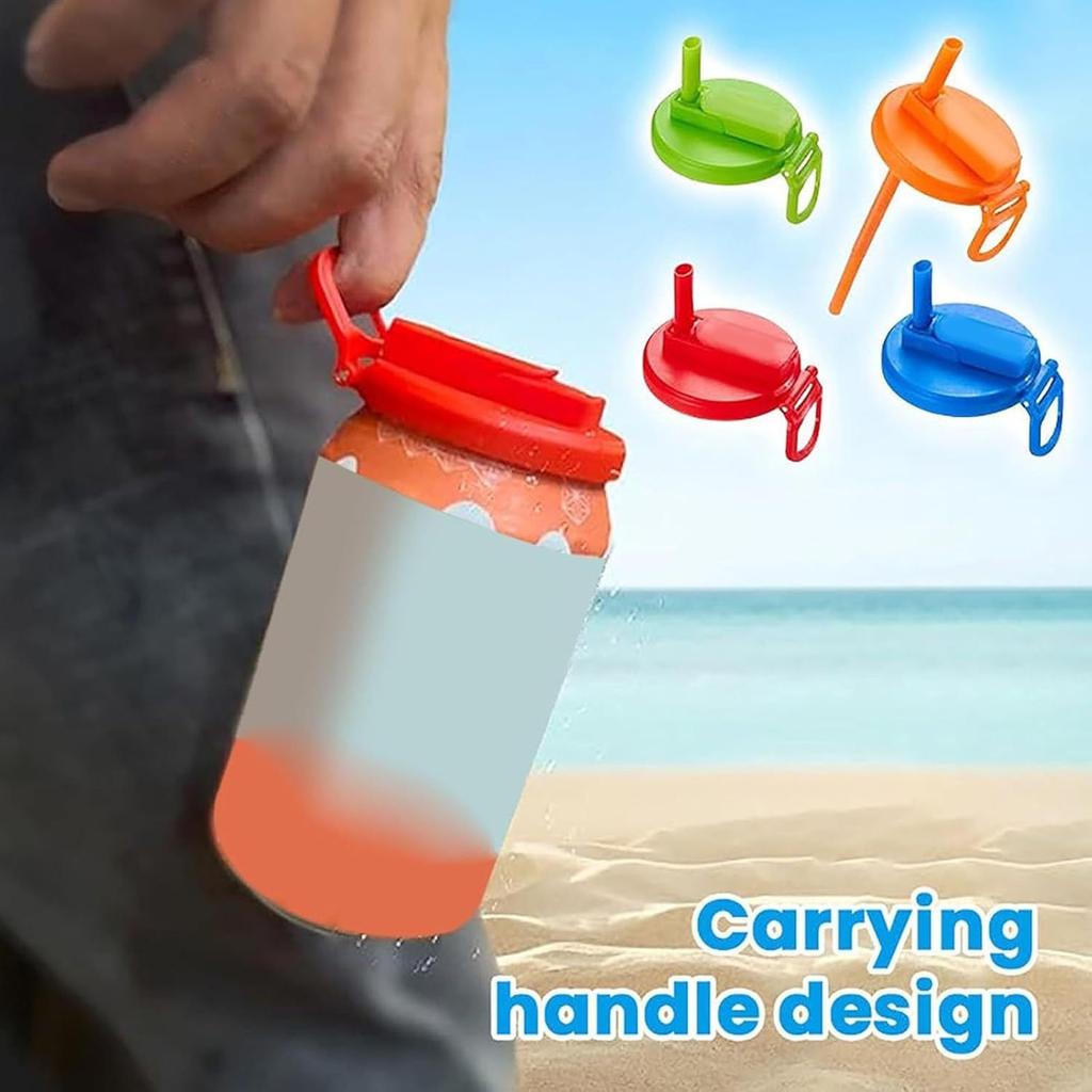 Pack Of 4 Silicone Can Covers with Straw for Sodas and Beer Spill Proof Beverage Juice Can Lid for Outdoor Activity