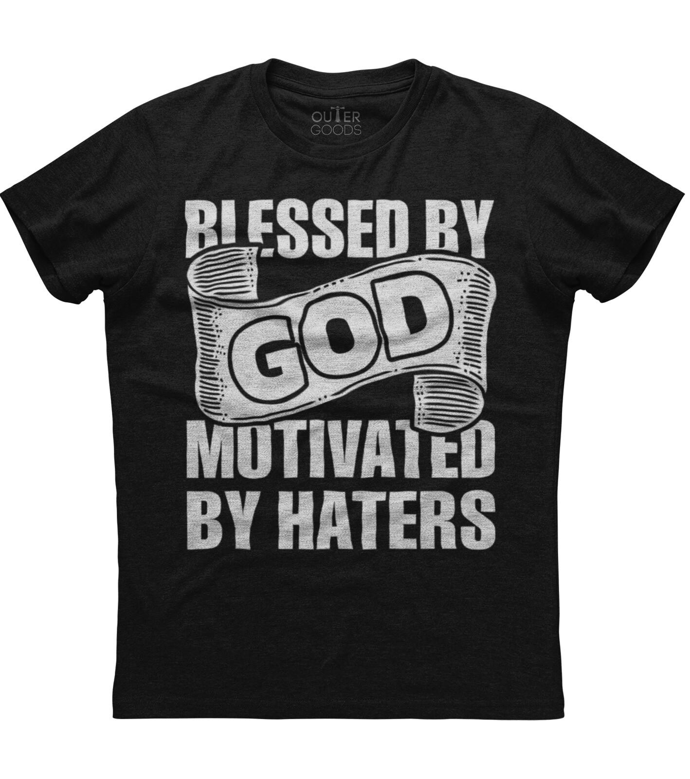 Blessed By God Motivated By Haters Unisex Black T-Shirt S