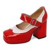 Square head thick-soled thick-heeled super-high-heeled women's single shoes patent leather Brock burning flowers spell spring and autumn Lolita