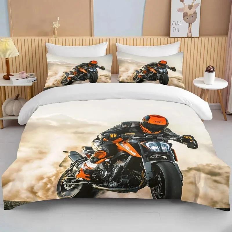 3D Motorcycle Bedding Set Print Cars Duvet Cover With Pillowcase Motocross Bedspread Boys Boys Bed Set King Size Home Textiles