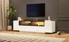 Freistehender TV-Schrank mit LED-Beleuchtung, L-Form und Schubladen, Hochglanz Weiß, Geeignet für 75-Zoll-Fernseher, Weiß+Schwarz, 180*40*48cm