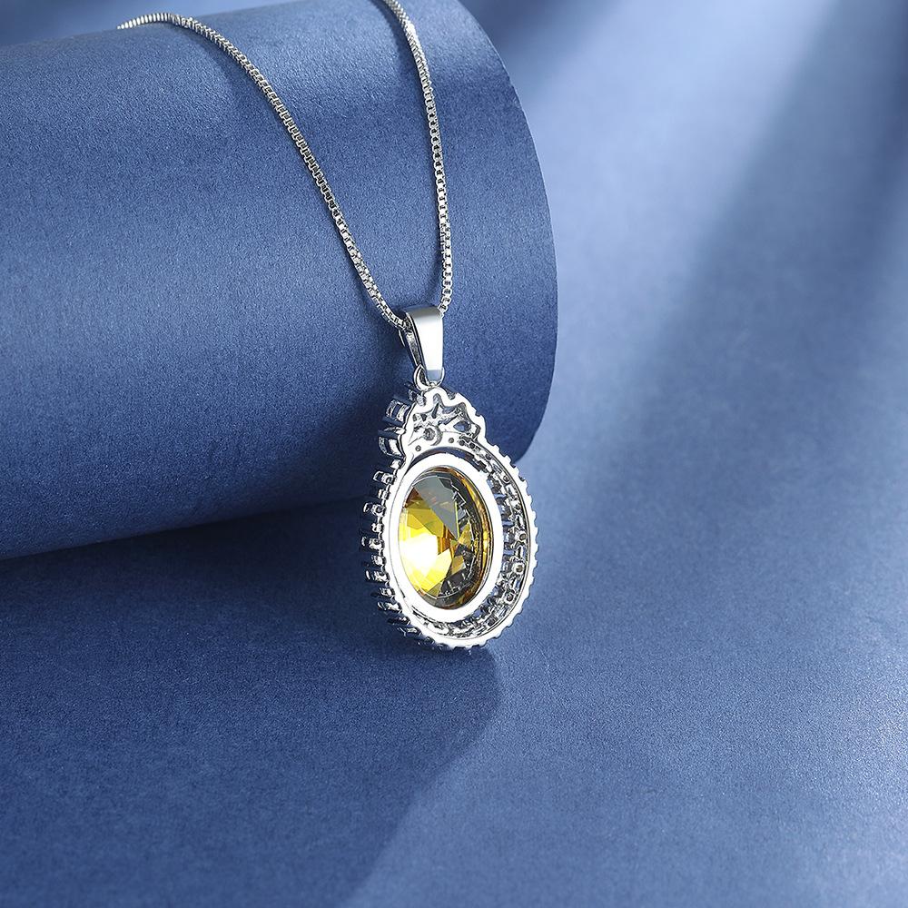 925 Sterling Silver Sweet Simple Yellow Round Zircon Necklace Birthday Party Anniversary Wedding Gift