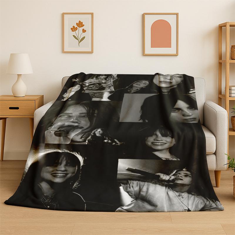 

3D Billie Eilish Singer Star Flannel Blanket Soft Warm Throw Blanket for Bedroom Living Room Bed Travel Camping Picnic Gift 75x90cm
