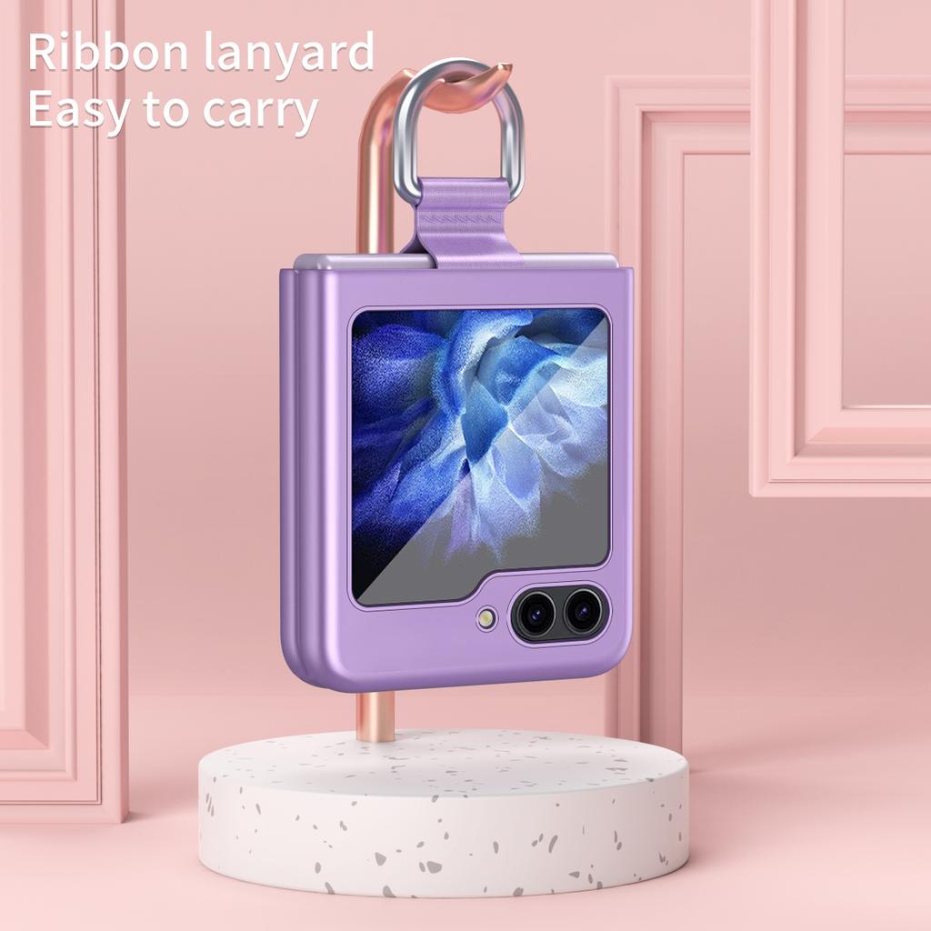 For Samsung Galaxy Z Flip6 5G/Z Flip5 5G Folded Phone Case Skin-Touch Hard PC Phone Cover with Ring Holder
