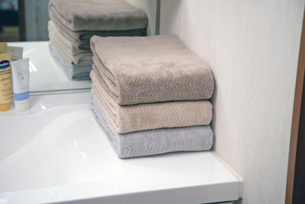 TEIJIN Bath Towel Soft Microfiber Thick Fluffy Towel 65 X 130cm Earth Set "Super Towel" 3-Pack