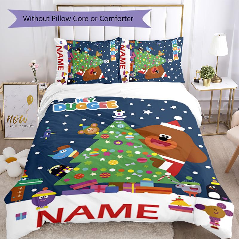 3pcs Hey Duggee2 Cover Set - Personalized Name, HD Printed Bedding with 1 Cover and 2 Pillowcases - Perfect for Home Decor, Easy Care
