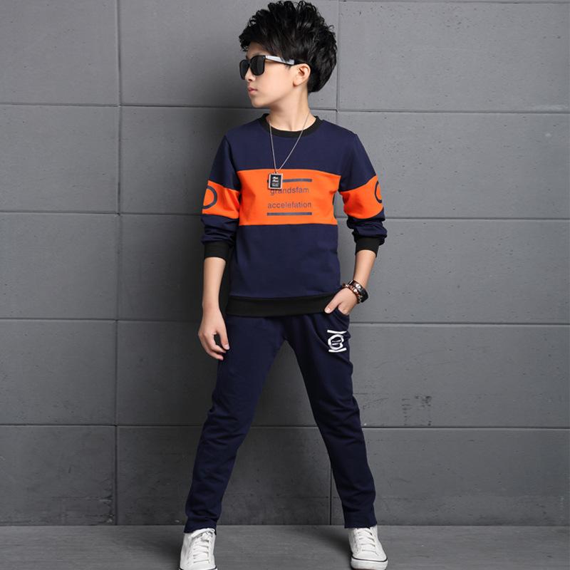 Autumn Boys Tracksuit Velvet Children Clothing Sets Cotton T-Shirt + Pants 2 Pcs Suit Boy Clothes Set 12 14 Y