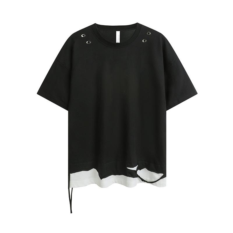 

High Street Fake Two Pieces с рваным краем и футболкой с короткими рукавами для мужского тяжеловесного летнего модного хип-хоп-парного наряда с половиной рукавов XL