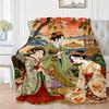 Japanese Geisha Floral Landscape Print Flannel Blanket - All-Season Soft Polyester Throw for Sofa, Bed, Travel & Home Decor, Vibrant Digital